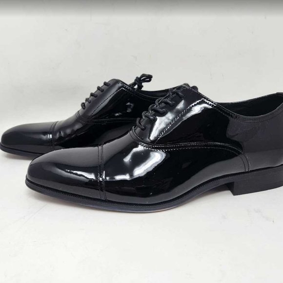 Men\'s 8.5 Florsheim tux cap toe patent black leather oxford dress shoes 14213 main image 13